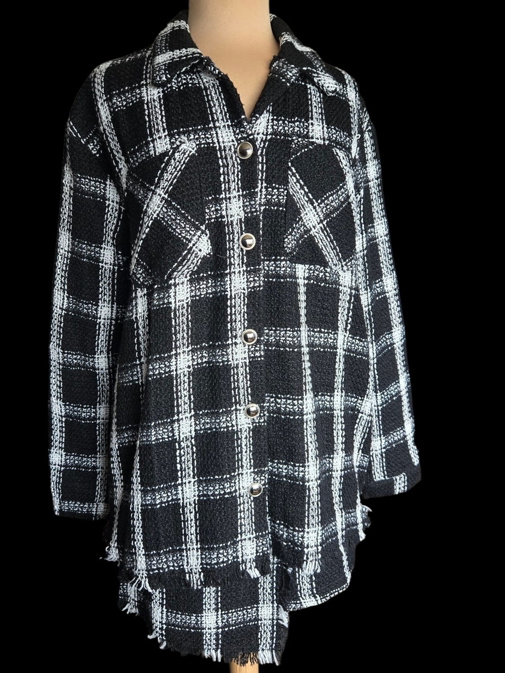Fashion Nova Black & White Plaid Knit Jacket And Skirt Set Sz M